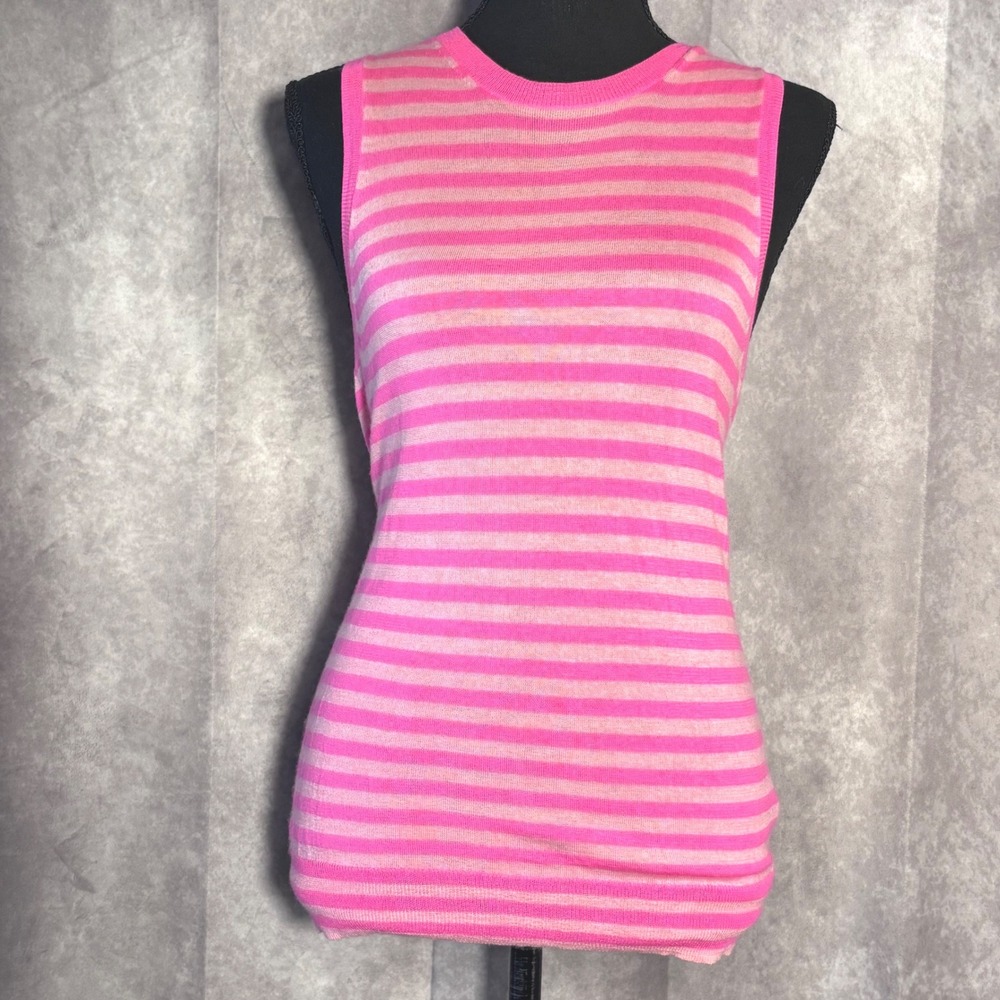 J.Crew Collection Italian 100% Cashmere Striped Shell Top Women Medium Pink